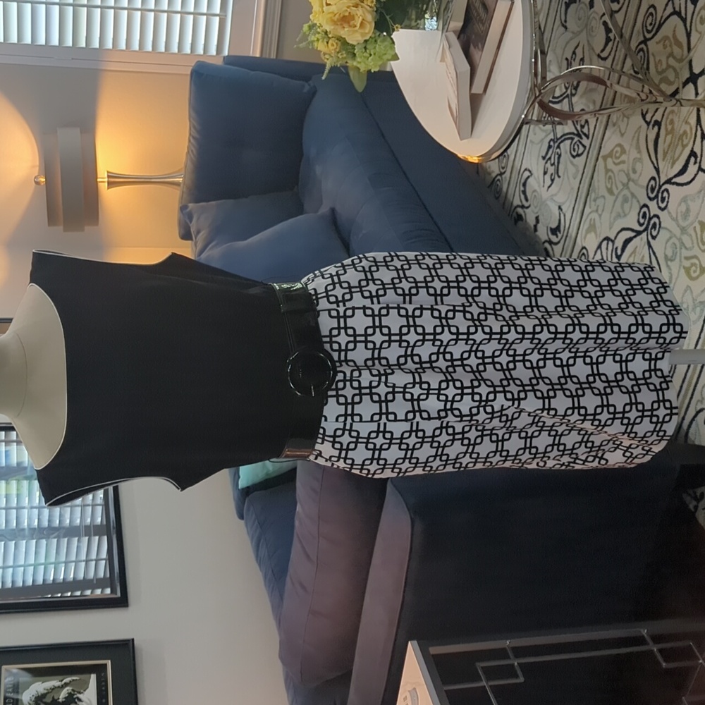 Tahari Black and White Geometric Dress